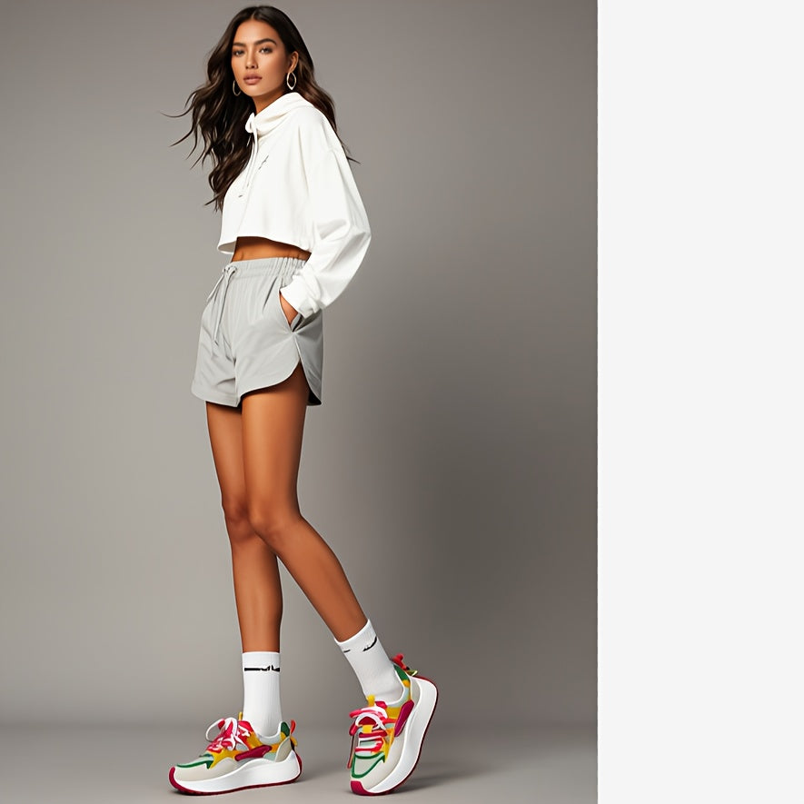 Ayollar uchun nafas oladigan tarmoq yozgi kundalik sport krossovkalar oq qalin kauchuk taglik