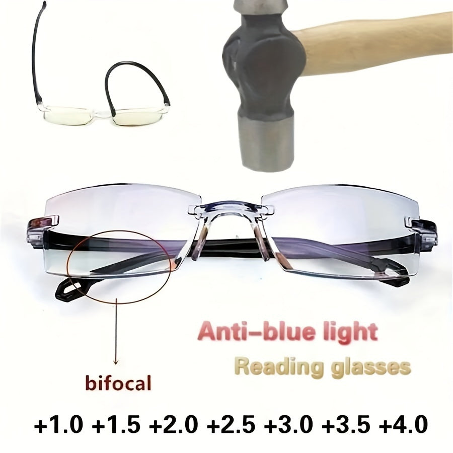 Bifocal Reading Glasses for Men and Women Rimless Rectangular PC Frames for Computer Use
