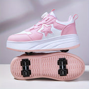 Kids Unisex Roller Skates for Ages 14 and Under with Rotary Buckle Closure and Abrasion-Resistant Microfiber Upper