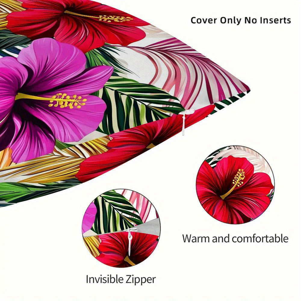 Hibiscus and Palm Print Pillowcase 45cm Polyester Zippered All-Season Cushion Cover