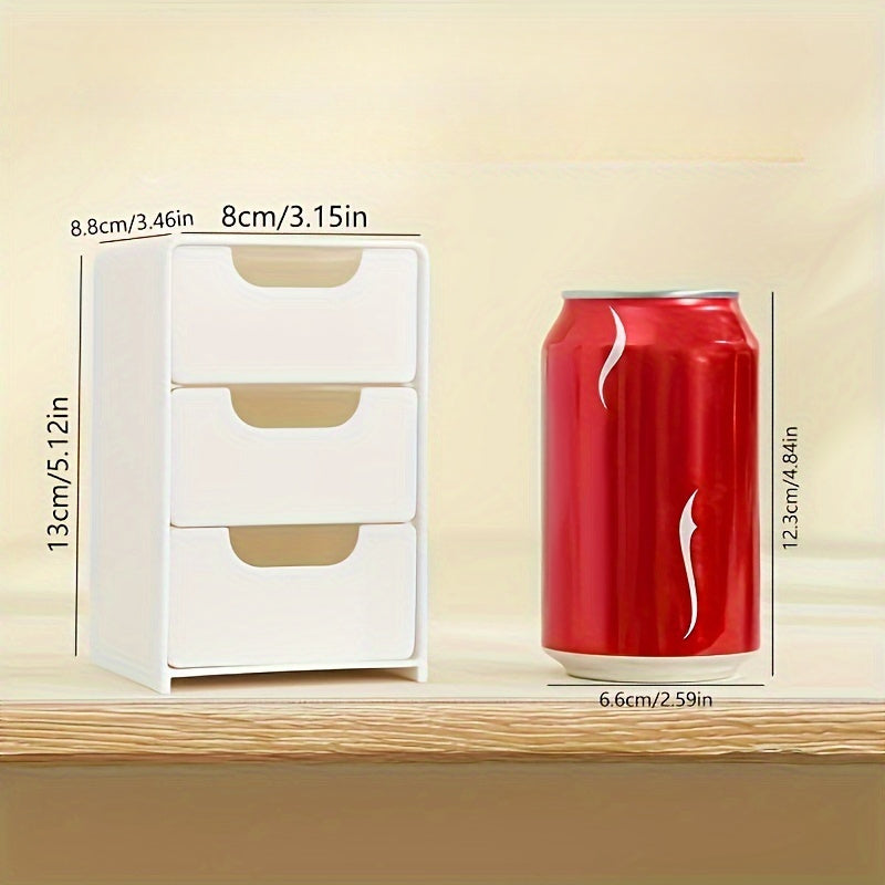 White Plastic Desk Organizer with 3 Drawers for Office Supplies Jewelry Cosmetics