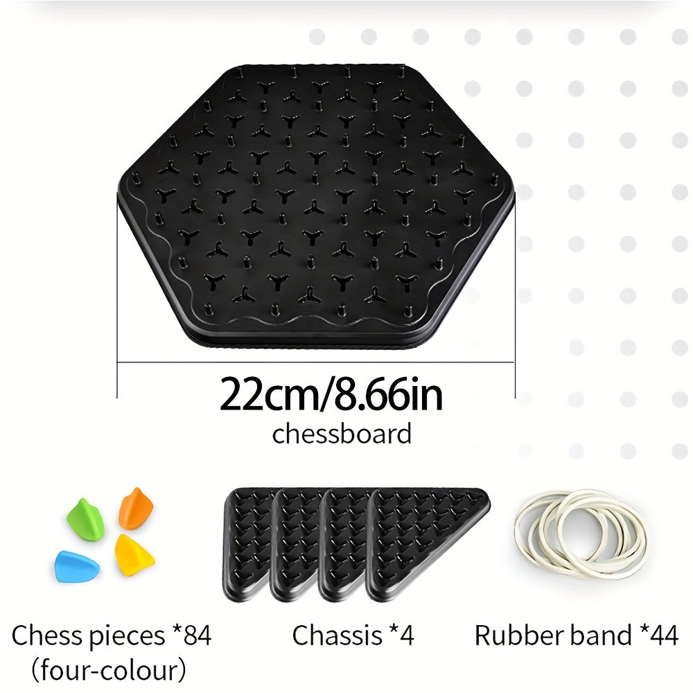 Juego de mesa triángulo para niños a partir de 3 años, juego portátil para viajes en familia con banda elástica y ajedrez triangular