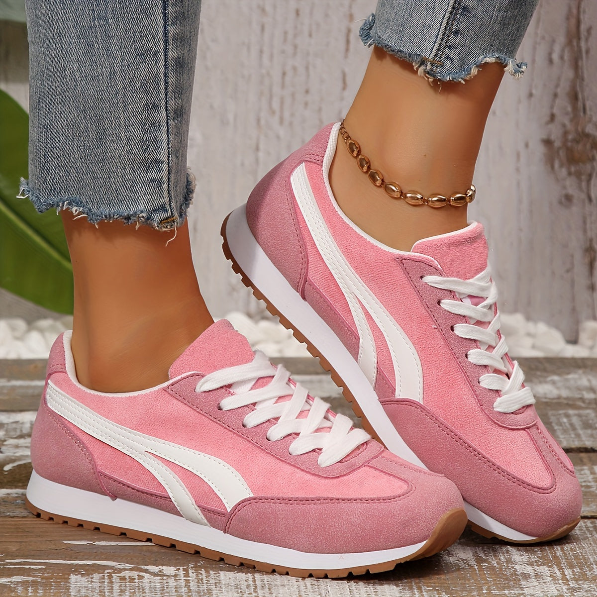 Women's Red Gray Fabric Sneakers with Soft Sole Breathable Comfort