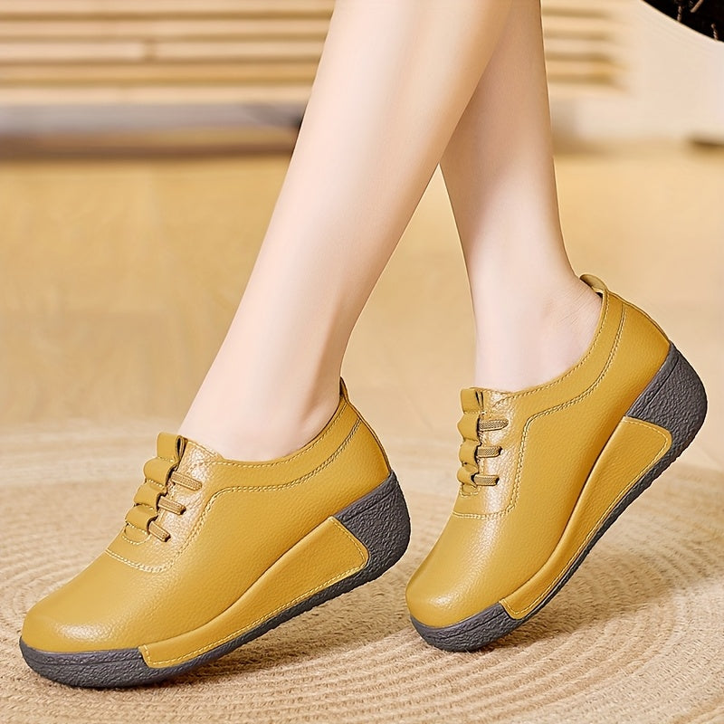 Women's Casual Lace-Up Platform Wedge Sneakers Black Synthetic All-Season Comfort