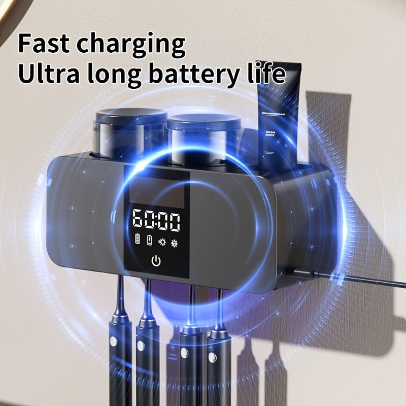 Portable UV Toothbrush with Rechargeable Fan Wall Mount Holder for All Toothbrush Types