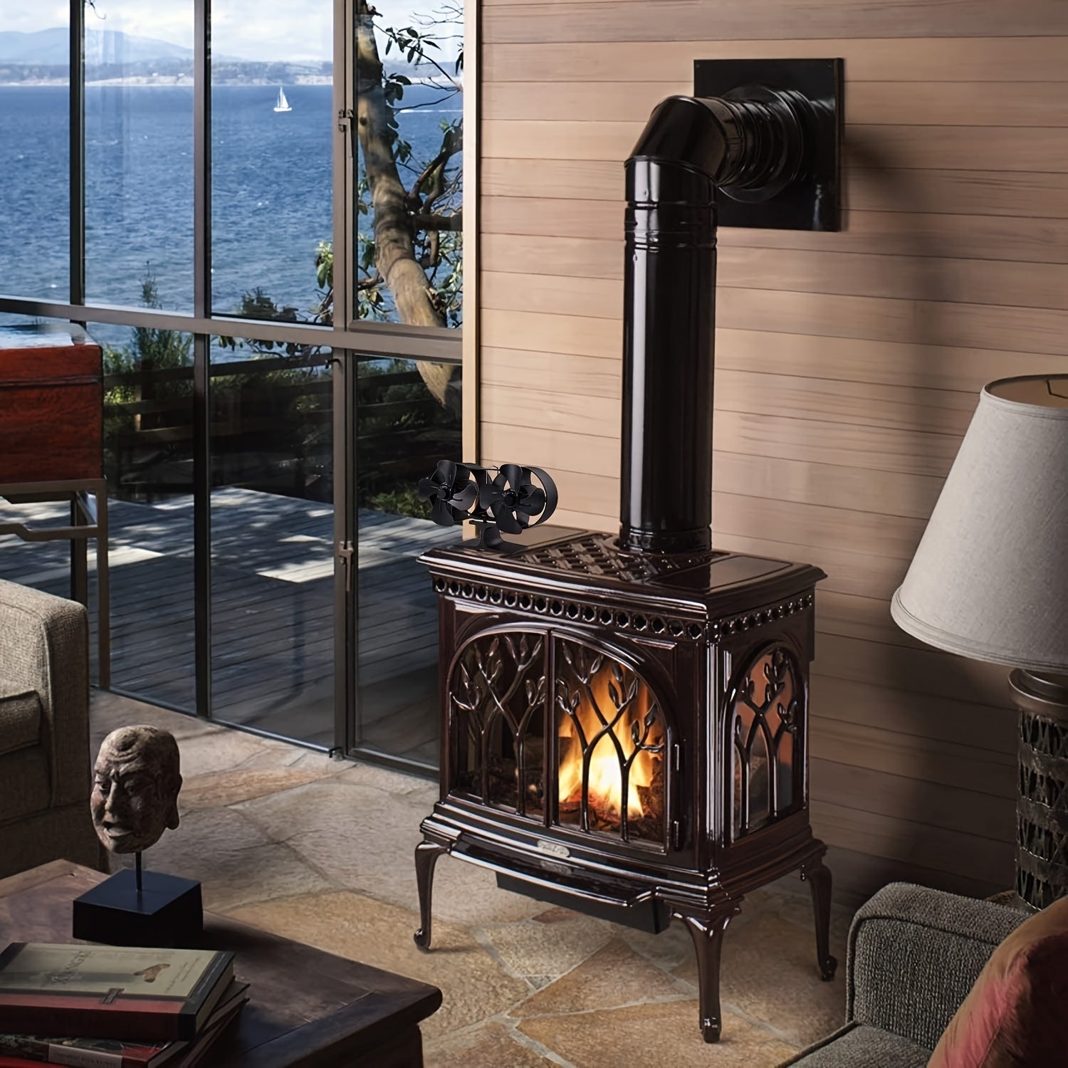 Wood Stove Fan Dual Motors Double-Headed Heat-Powered Fireplace Fan for Wood Gas Log Burners