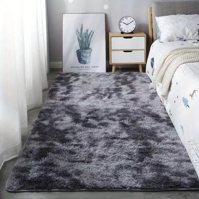 Alfombra larga de teñido en espiral gris oscuro para decoración del hogar, sala de estar, dormitorio