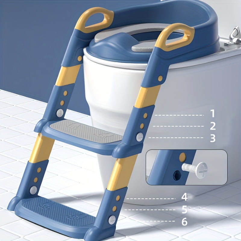 Children's Step Toilet Seat with Folding Potty Training Ladder and Adjustable Height