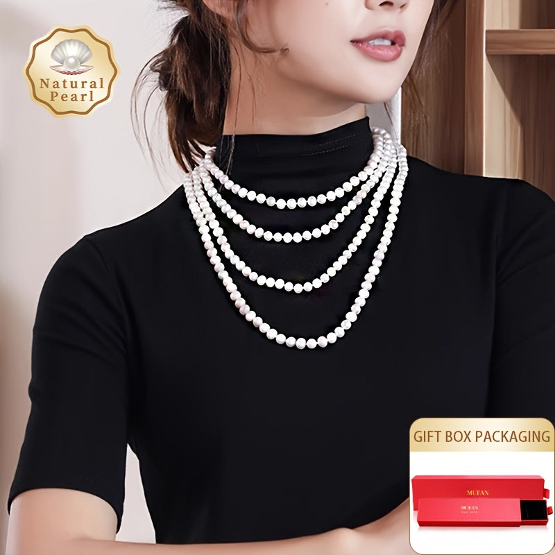 Women's Multi-Layer Pearl Necklace 6-8mm Freshwater 200cm June Birthstone