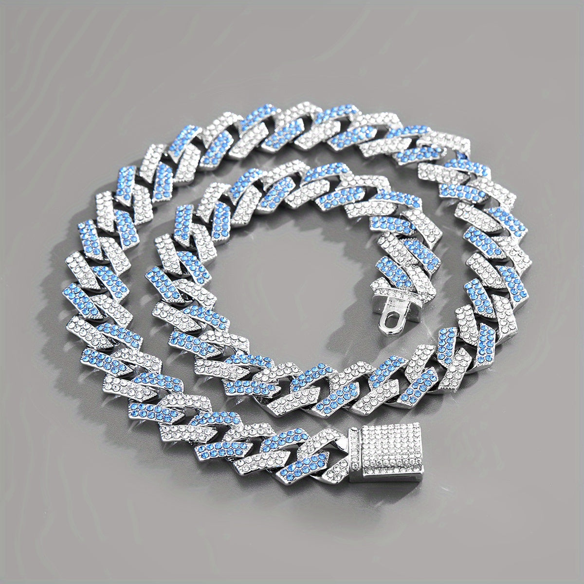 Men's Silver Pink Blue Cuban Link Chain Iced Out Lab Faux Diamonds Miami Necklace Choker