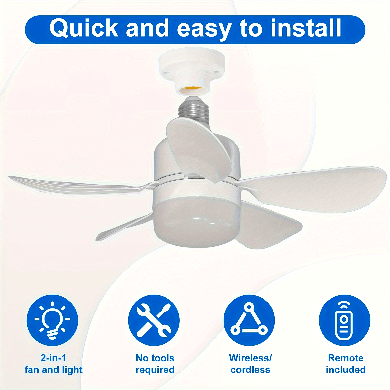 Silent LED Ceiling Fan Light with Remote Control Adjustable Detachable for Home Bedroom Study