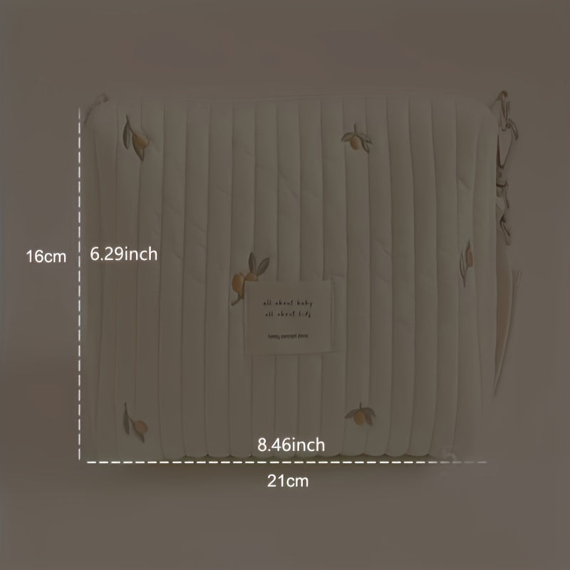 Multifunctional Quilted Diaper Bag with Embroidery for Moms and Babies