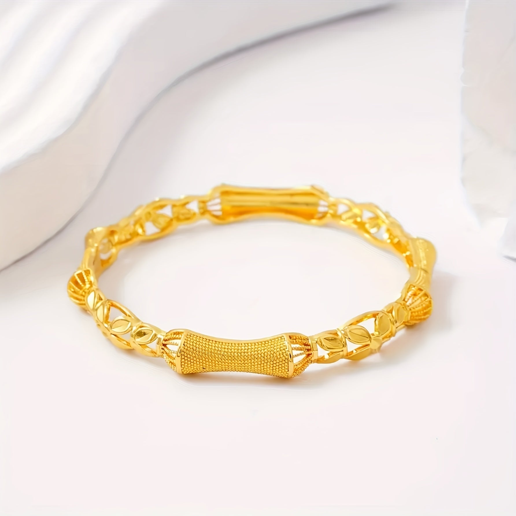 Set of Four 18K Gold-Plated Copper Tribal Style Bangle Bracelets for Women