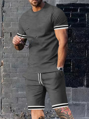 Men's Summer Sports Suit Short Sleeve Polyester Solid Color Casual Athletic Set