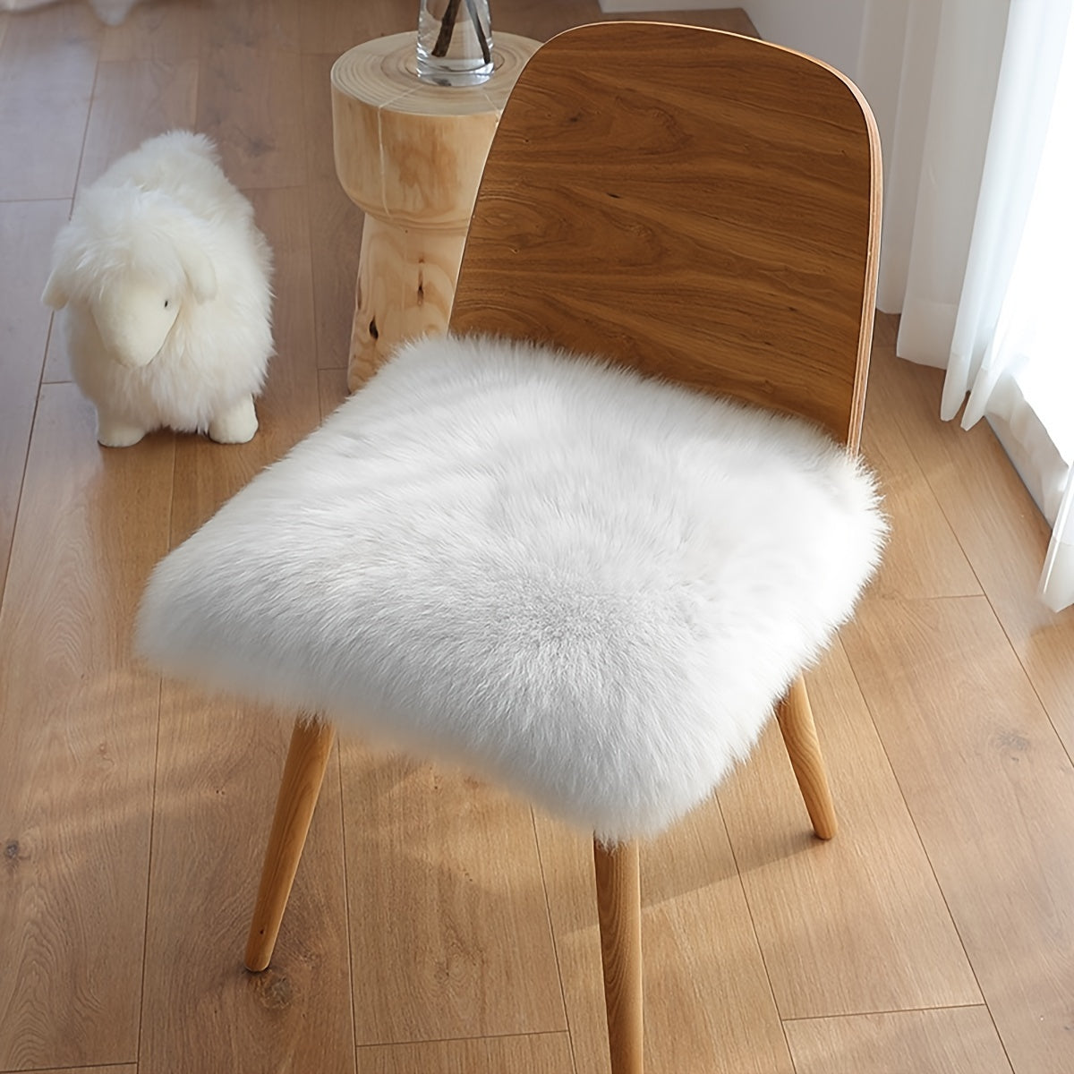 Soft Shaggy Area Rug with Faux Fur Cushion for Bedroom and Chair Non-Slip Square Polyester Acrylic