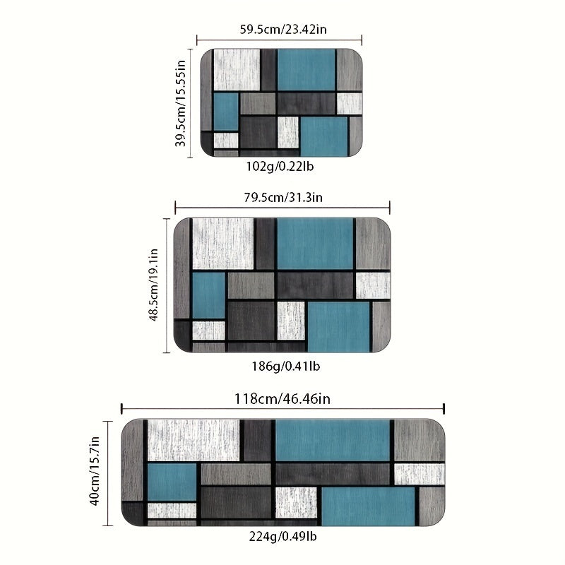 Geometric Pattern Kitchen Rug Non-Slip Waterproof Absorbent Stain-Resistant Mat