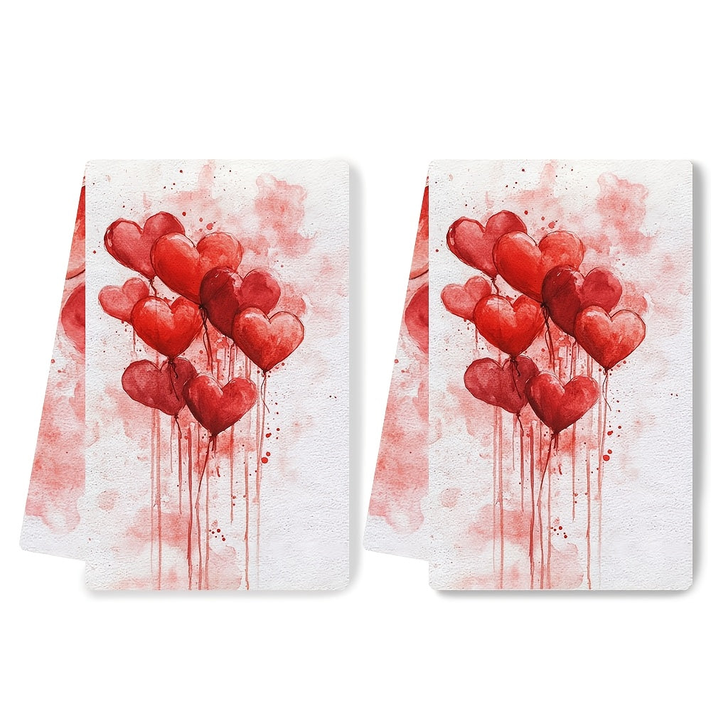 2 ta Ultra Yumshoq Polyester Oshxona Sochiqlari - Romantik Qizil Yuraklar bilan bezatilgan, bu juda singdiruvchi va mashinada yuvish mumkin bo'lgan idish sochiqlari Sevgi to'plamiga qo'shish uchun ideal. O'lchami 40.64x60.96 sm, bu idish sochiqlari