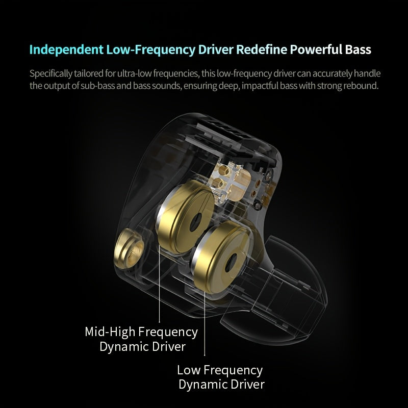 In-Ear Earphones with 2DD Dynamic Drivers Semi-Open-Back Call Control Detachable Cable Microphone for Cellphones