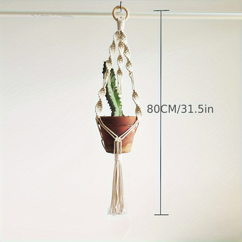Soporte para plantas de macramé blanco bohemio para macetas y cuencos de interior