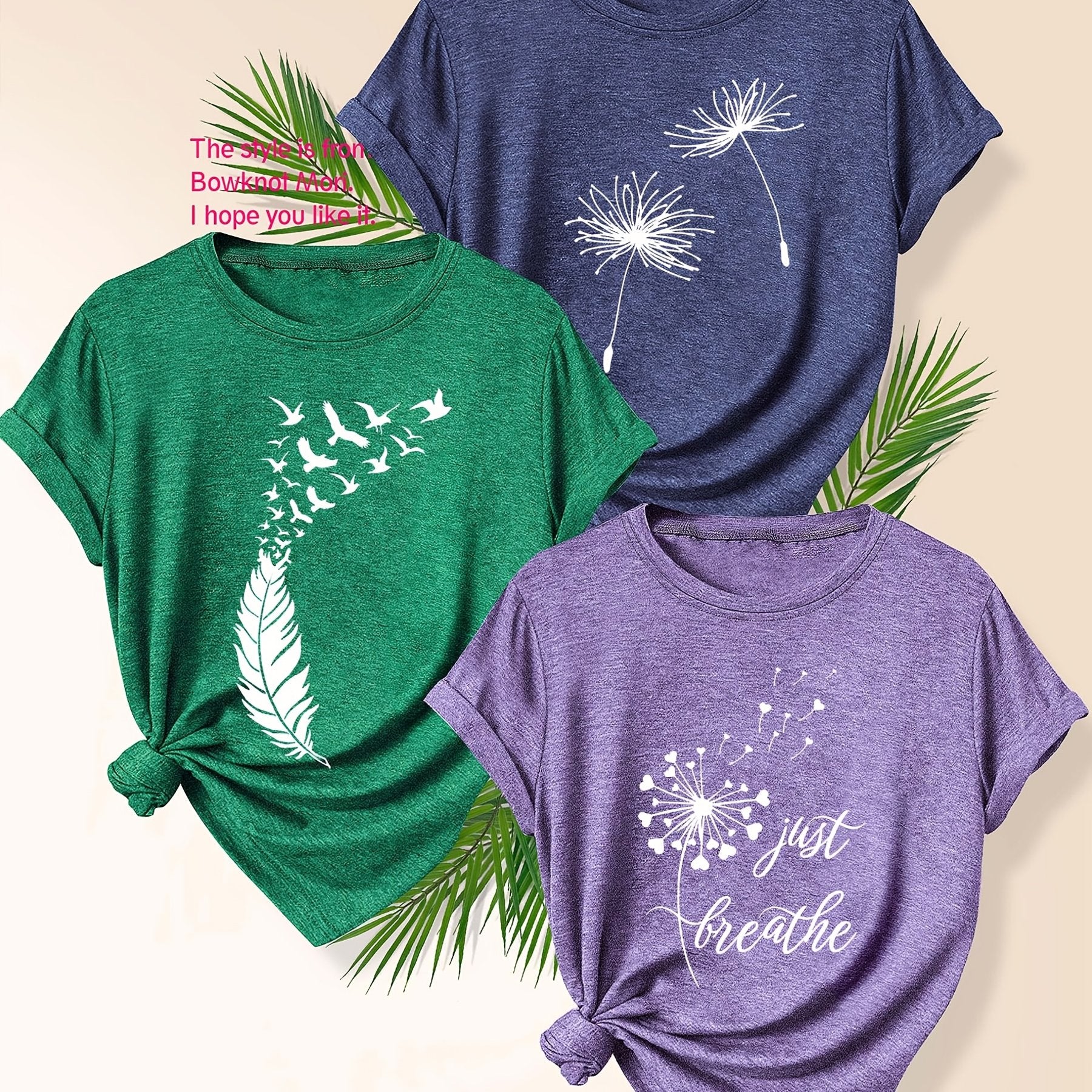 Women Summer T-Shirt Set Soft Cotton Blend Graphic Tees Multiple Colors