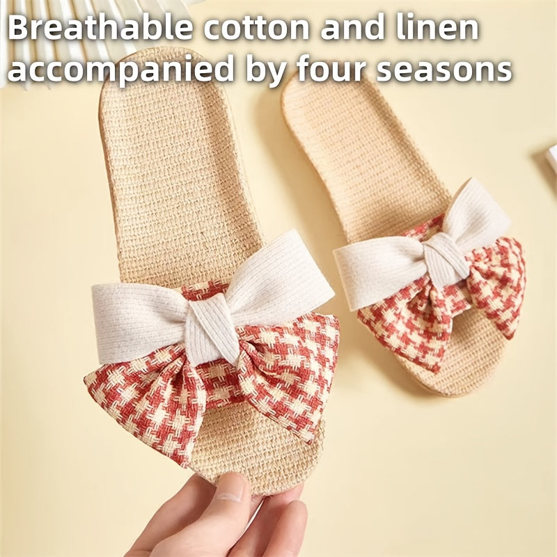 Women Linen Bowknot Slippers Lightweight Indoor Outdoor Home Shoes