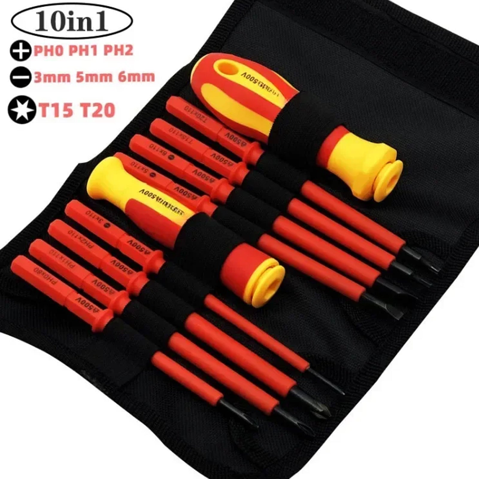 Insulated Screwdriver Set with Magnetic Hex and Cross Tips for Household Electricians 10-20 Pieces
