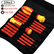 Insulated Screwdriver Set with Magnetic Hex and Cross Tips for Household Electricians 10-20 Pieces