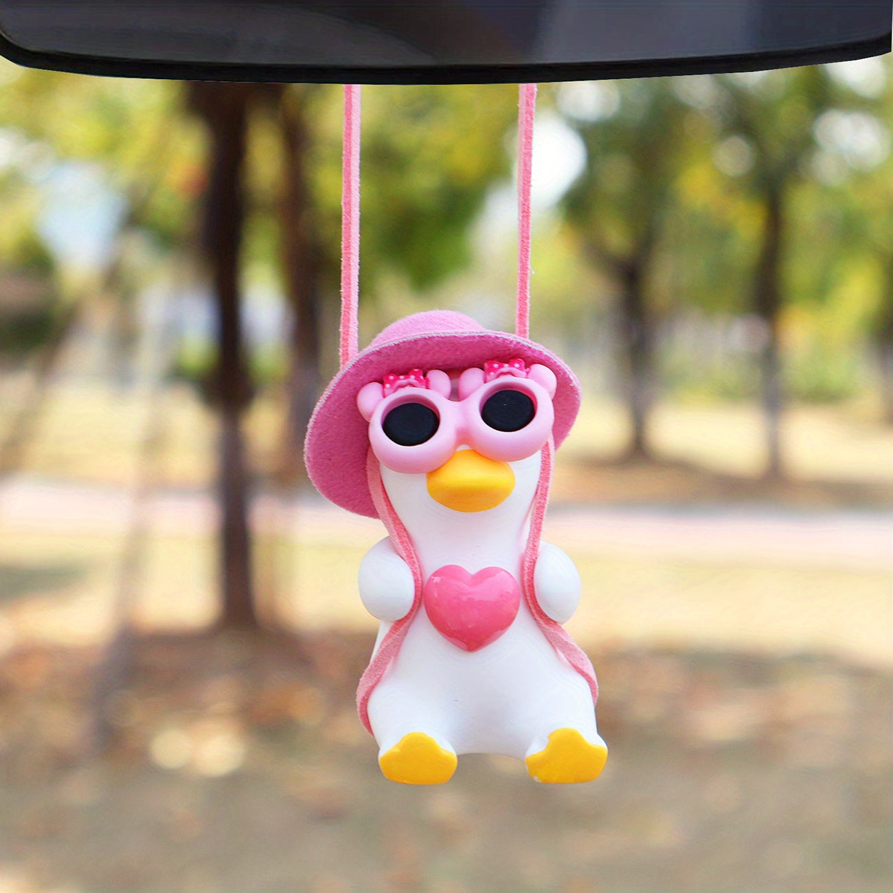 Women Girl Car Hanging Ornament Cute Duck Mirror Decor Rearview Mirror Accessory