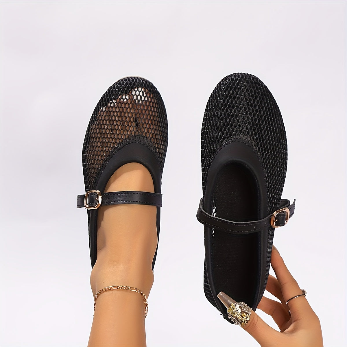 Zapatos planos de red de mujer con recortes y malla para uso casual al aire libre