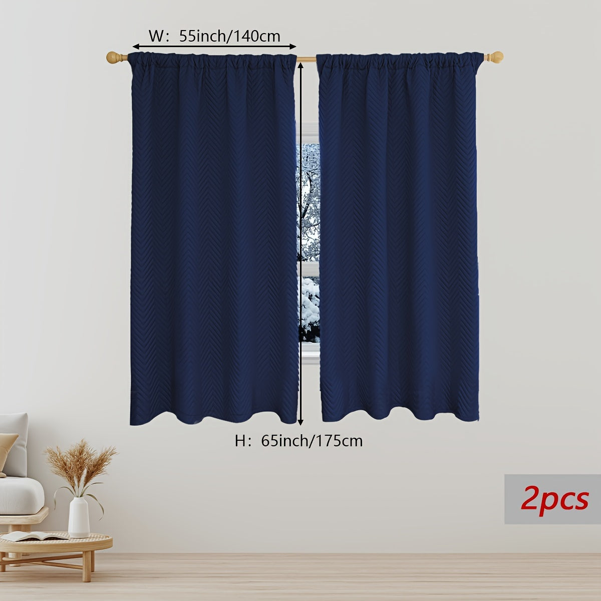 2-Piece Thick Blackout Curtains for Winter Soundproof Windproof Geometric Twill Polyester
