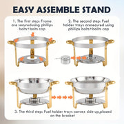Set of Four 4-Quart Gold Chafing Dishes with Glass Lids and Lid Holders