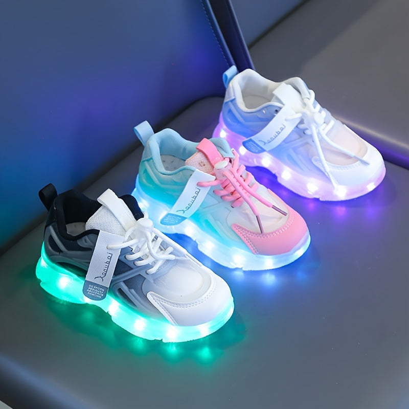Rechargeable LED Sneakers for Boys with Shock-Absorbing Non-Slip Sole for Running and Training