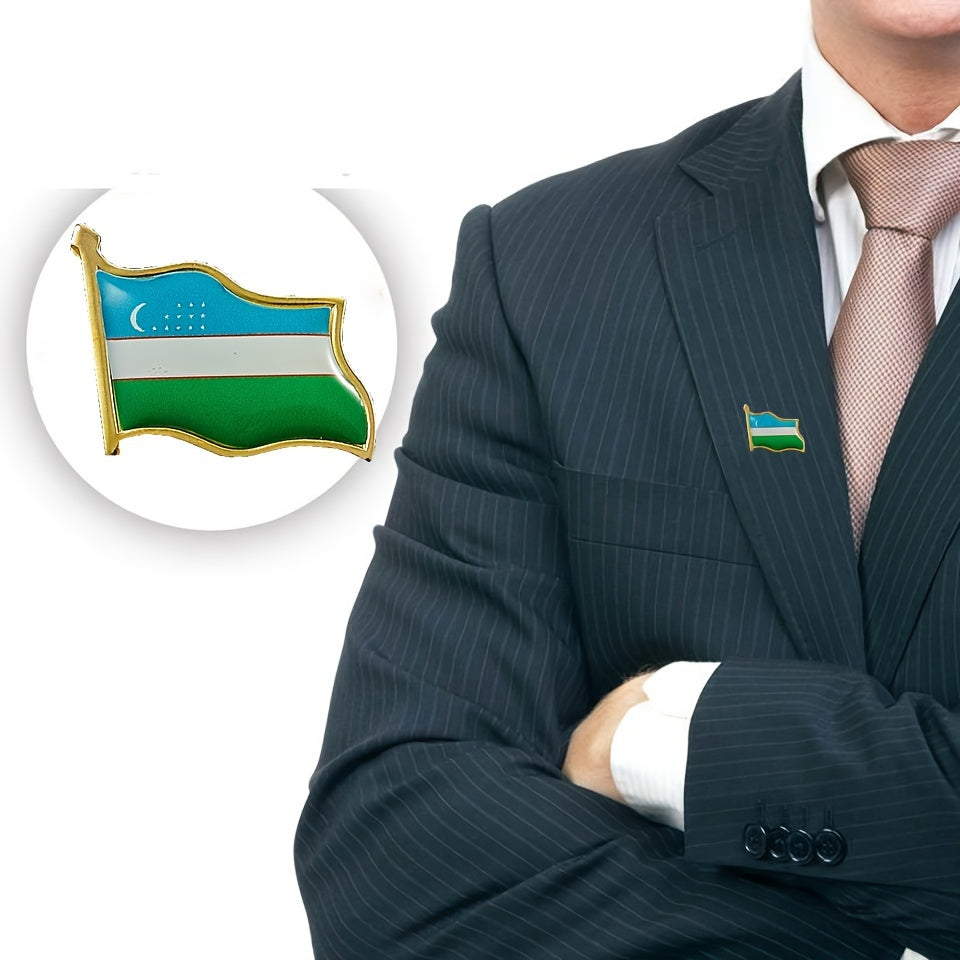 Uzbekistan National Flag Lapel Pin for Men Alloy Vintage Suit Jacket Accessory