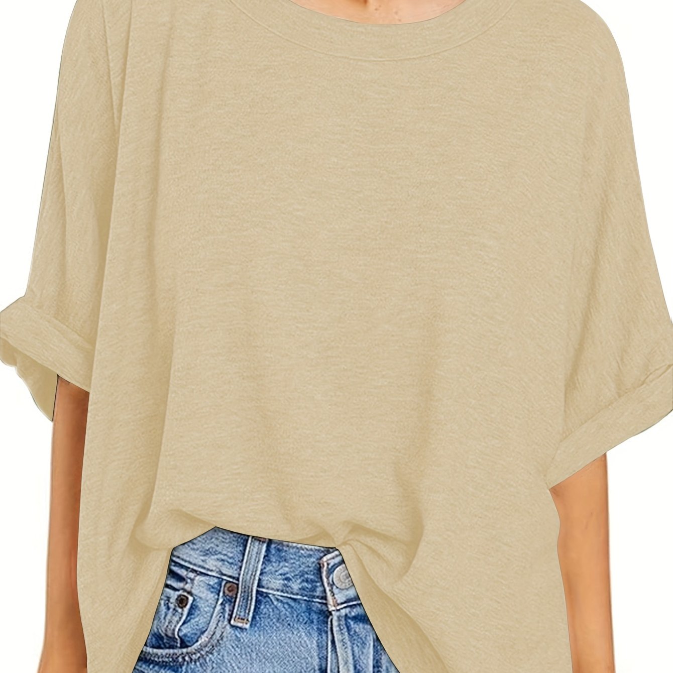 Plus Size Black Loose Fit Women'S T-Shirt Casual Short Sleeve Top