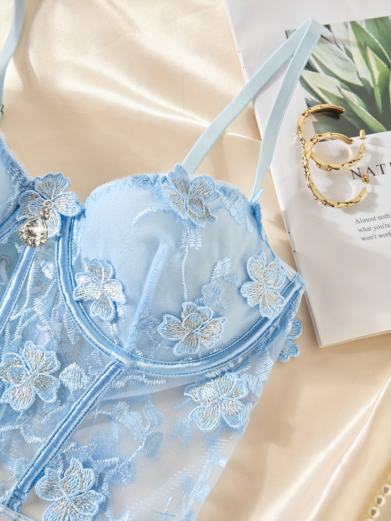 Women's Lace Mesh Lingerie Set with Cross Back Design and Body-Hugging Fit