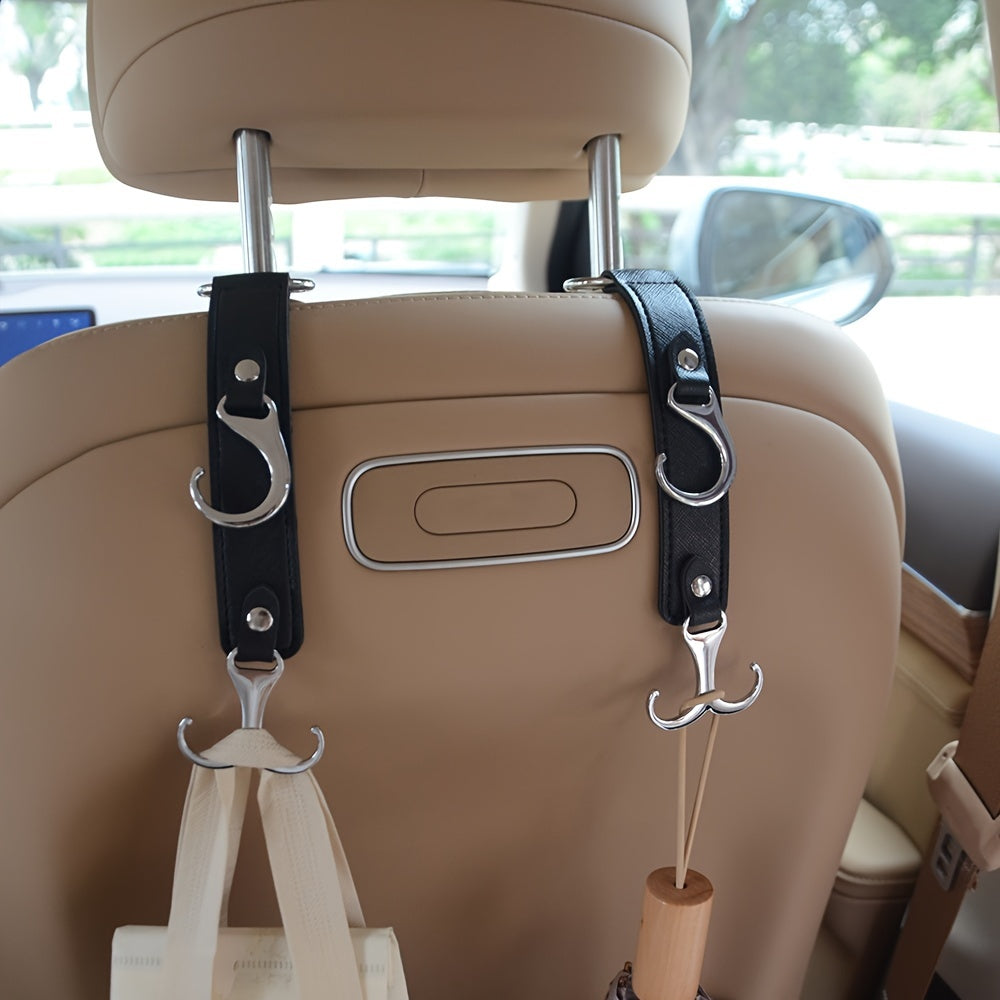 2PCS PU Leather Car Seat Hooks Auto Interior Organizer Hangers for Bags and Coats