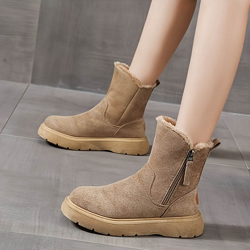 Women's Solid Color Winter Boots Side Zipper Warm Plush Non-slip Snow