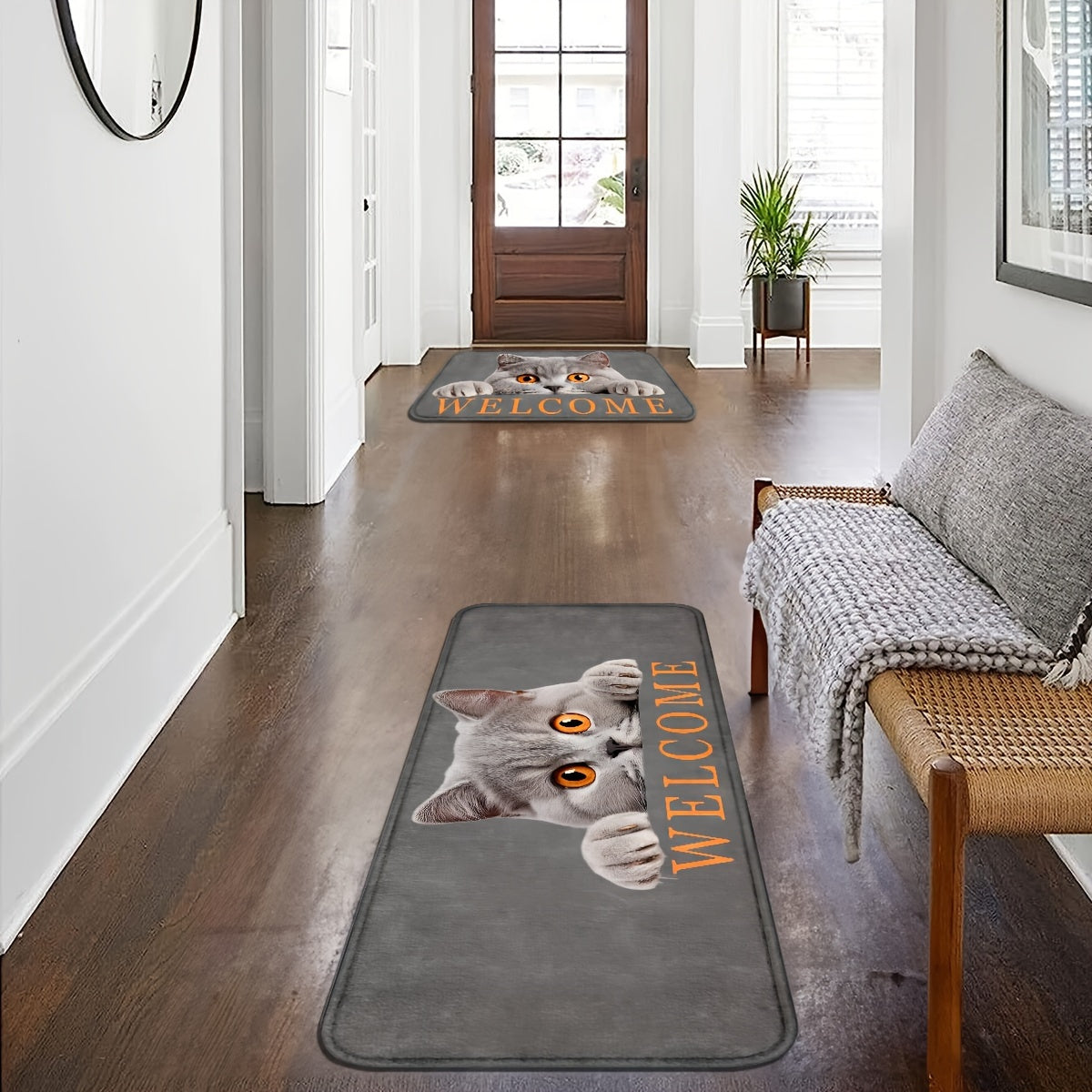 Cat-Inspired Non-Slip Door Mat Durable Polyester Entrance Rug for Home Decor