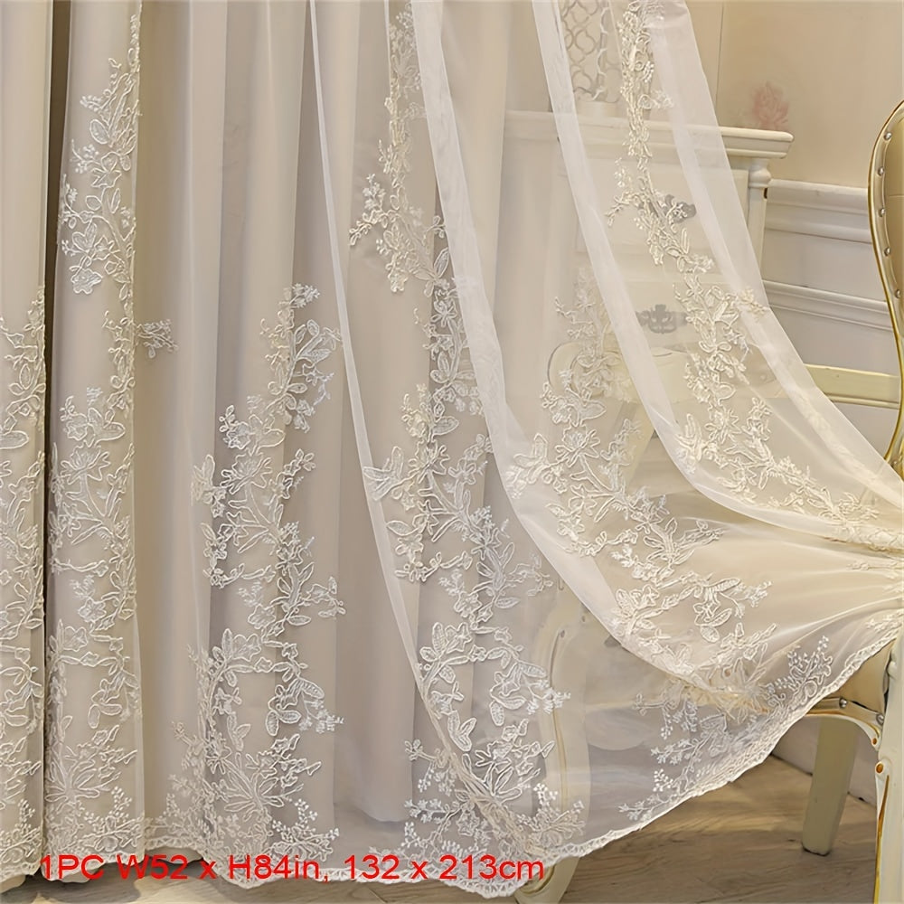 Double Layer Embroidery Curtain with Lace Grommet Top for Bedroom or Living Room Window Treatment