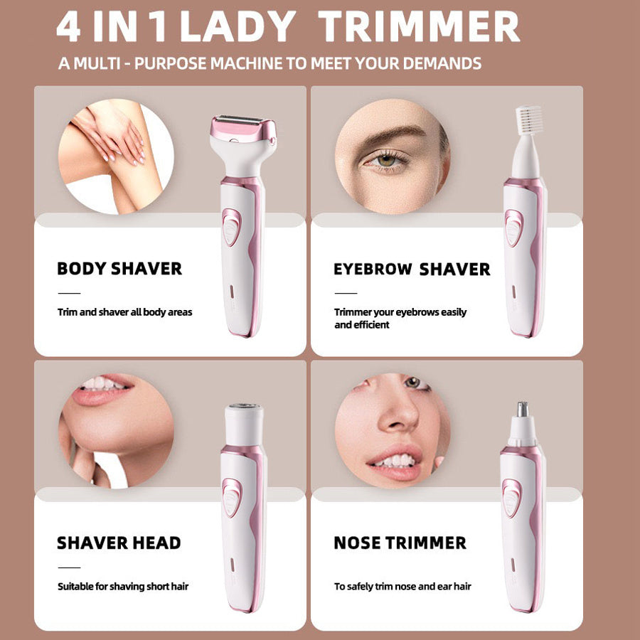 MIGUAN 4-in-1 Qayta zaryadlanadigan Elektr Qirqish To'plami Ayollar uchun Pushti va Oq - Qirqish, Burun Sochlarini Olib Tashlash, Qosh Shakllantiruvchi va Qo'ltiq Sochlarini Qirqish - Ayollar Kuni uchun Ideal Hediye|Zamonaviy