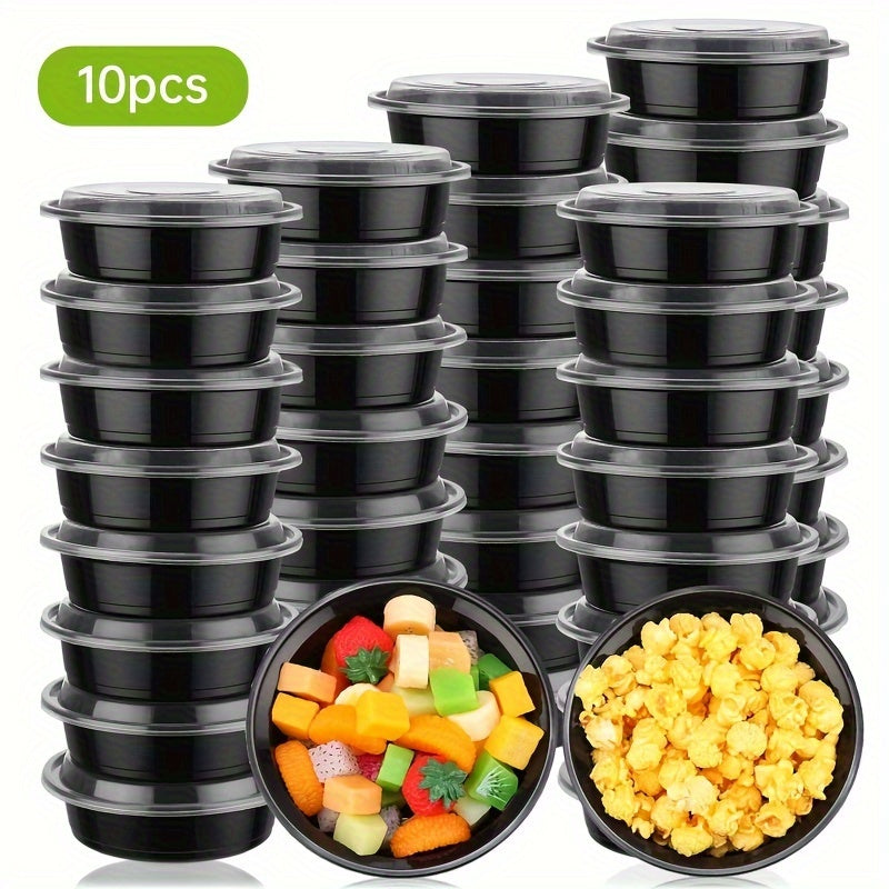 24oz Black Plastic Food Storage Bowls with Lids Pack of 10 30 50 Leakproof Microwave Safe