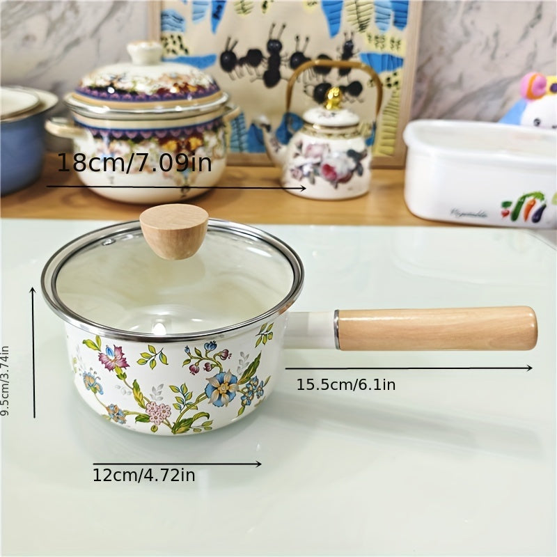 7-Inch Enamel Saucepan with Handle for Gas and Induction Stoves