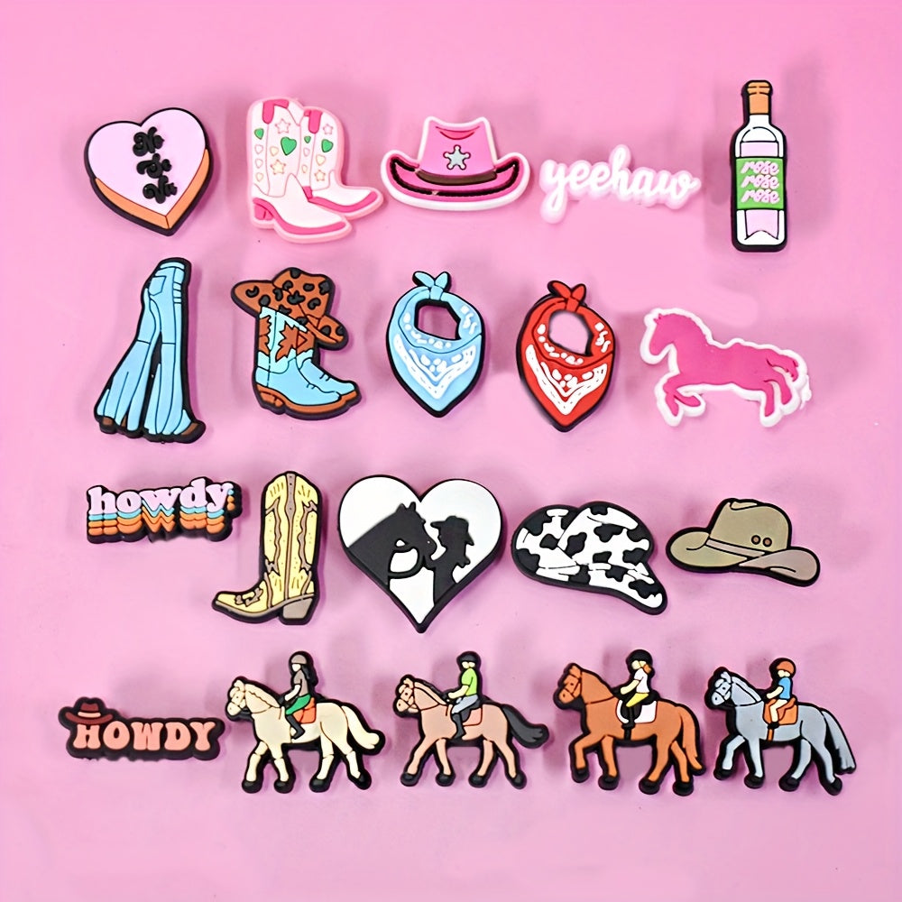Cowgirl Pink Plastic Shoe Charms 20/22pcs for Clogs Shoes Accessories