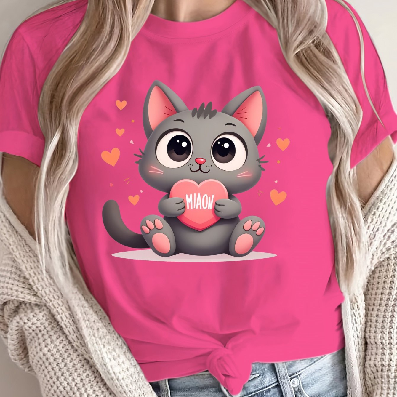 Camiseta de gran tamaño para mujer de corte holgado, algodón suave y transpirable, camiseta con gráfico de gato