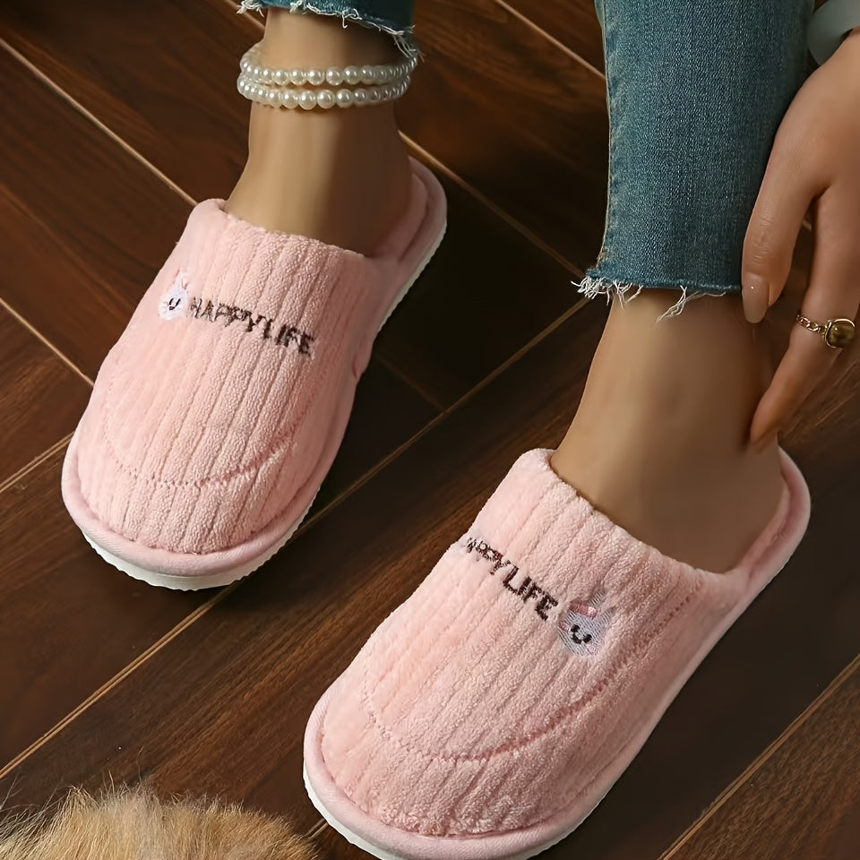 Женские домашние тапочки на slip-on с плюшевой подкладкой и мультяшным дизайном, бежево-розовые