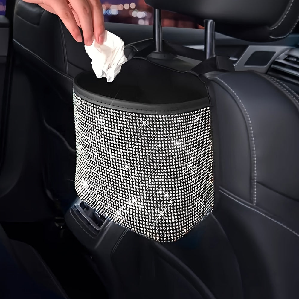Car Back Seat Organizer With Rhinestones White Storage Bag Car Trash Holder