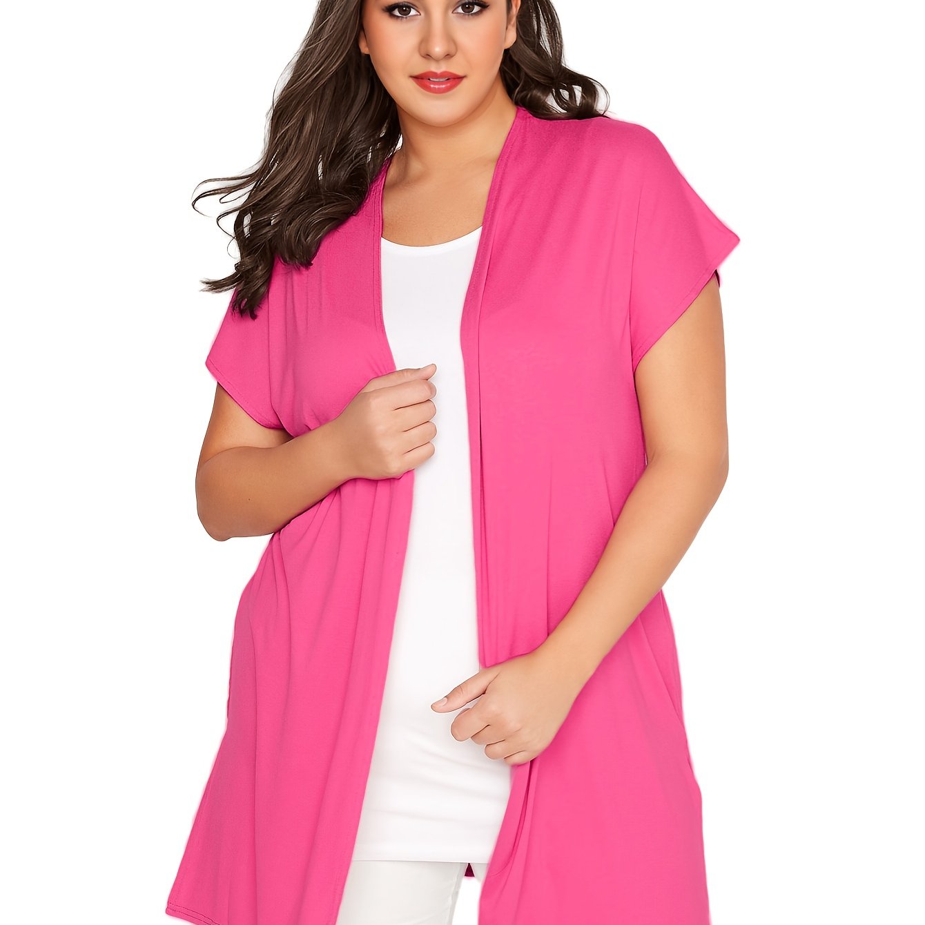 Plus o'lchamdagi ayollar uchun kundalik kardigan qisqa qo'lli va yon bo'laklar bilan