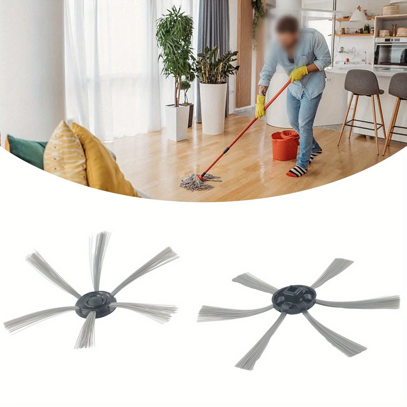 2 dona Robot tozalash uchun yon cho'tkalar, bardoshli plastmassa va metall tikanlar, tor joylar va axlatni yig'ish uchun