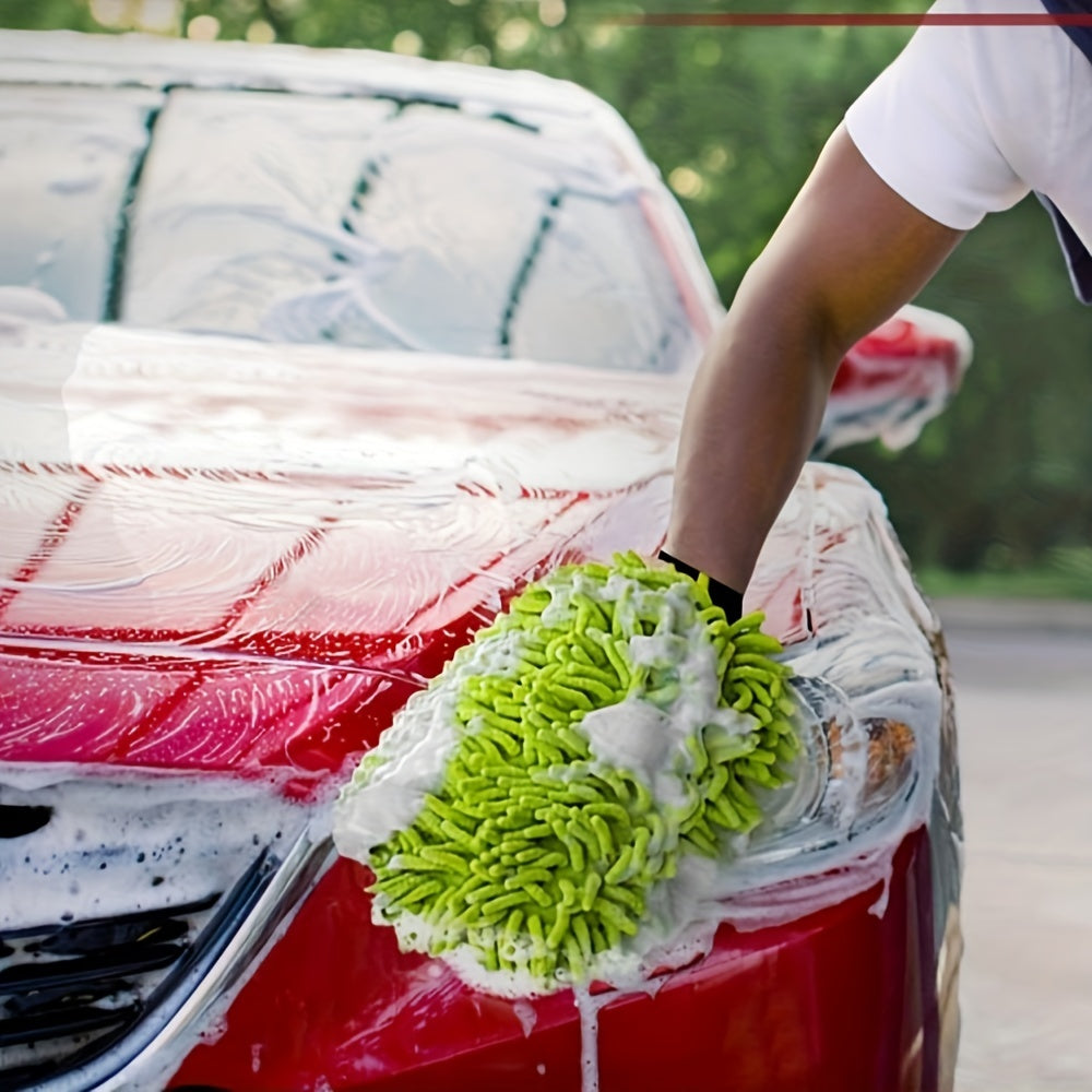 2-Pack Microfiber Car Wash Gloves Gray Blue Green Regular Size