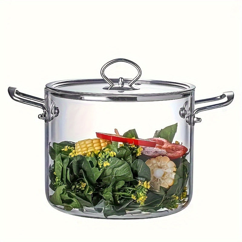 Large Capacity High-Boron Silicon Glass Soup Pot with Double Ears and Lid for Cooking